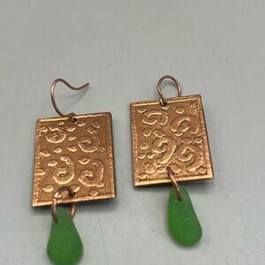 Elegant Copper and Green Seaglass Dangle Earrings